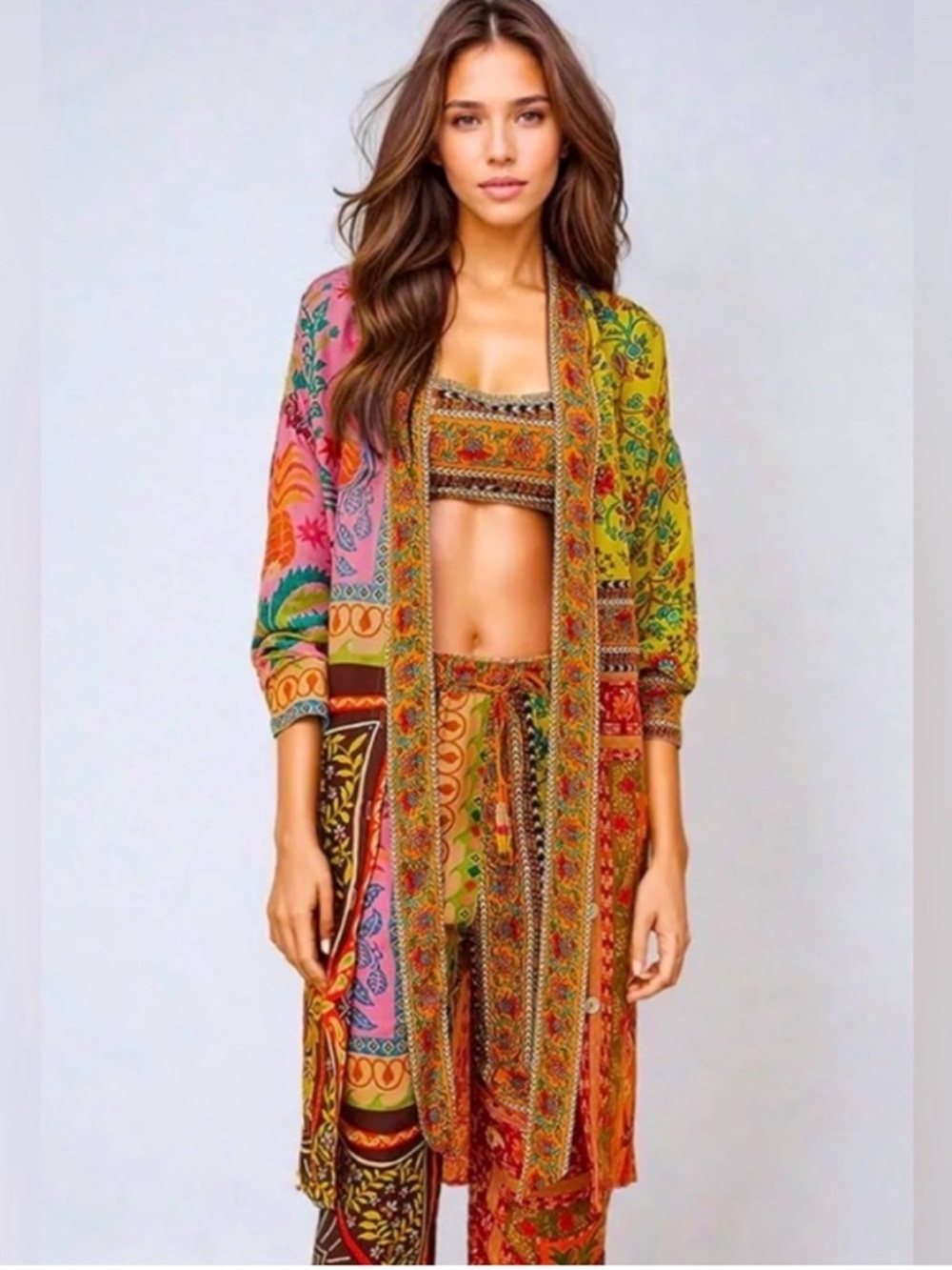 FARM Rio Multicolor Mixed Scarves Chemise and Trousers, NWT